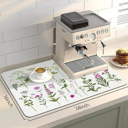 Bloss Dish Drying Mat, Spring Flower Printed Coffee Bar Mat, Kitchen Counter Mat, Hide Stain Rubber Backed Dish Drying Pad/Spring Decor for Desk(16.1"x24.1", 2-Row Flower) - Image 4