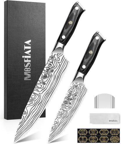 MOSFiATA 2Pcs Chef Knife Set, Sharp Kitchen Knife High Carbon German EN1.4116 Stainless Steel Cooking Knife, 9"&6" Chopping Knife Kitchen Knives Set with Ergonomic Handle, Gift Box by MOSFiATA