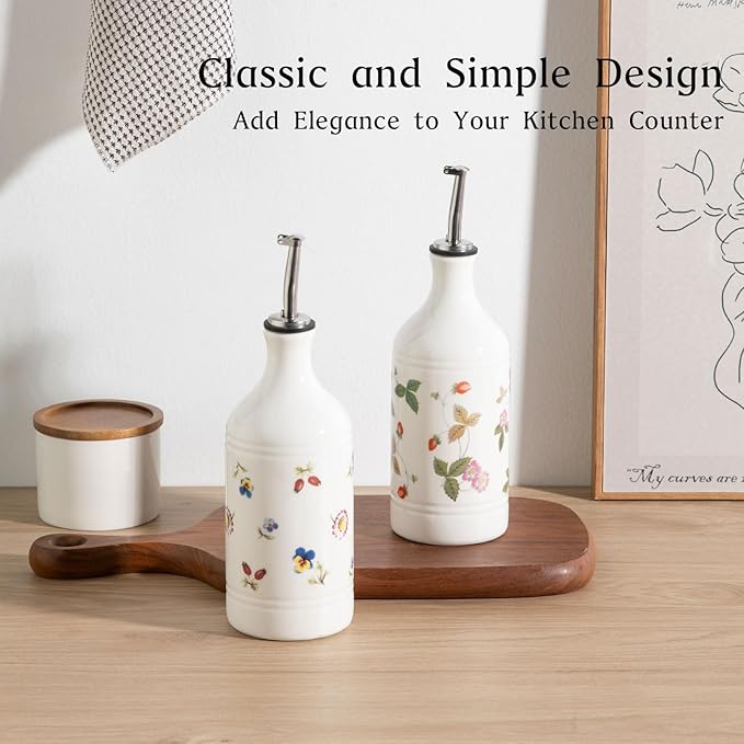 Sweejar Ceramic Olive Oil Dispenser Bottle for Kitchen, 15.5 Oz Relief Opaque Oil and Vinegar Dispenser Bottle with Spout, Suitable for Soy Sauce, Coffee Syrup, Liquids (Strawberry) - Image 5