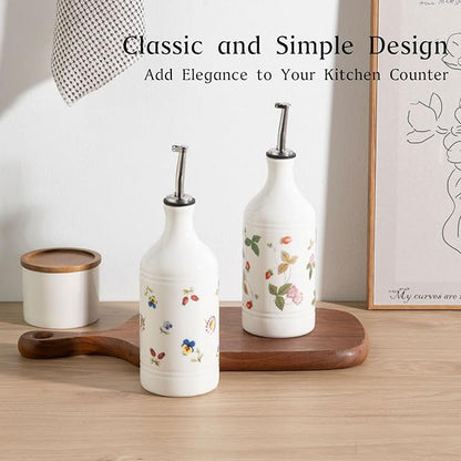 Sweejar Ceramic Olive Oil Dispenser Bottle for Kitchen, 15.5 Oz Relief Opaque Oil and Vinegar Dispenser Bottle with Spout, Suitable for Soy Sauce, Coffee Syrup, Liquids (Garden) - Image 2