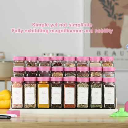 Pink Spice Jars with Label，4oz Seasoning Containers, Glass Spice Bottles with Shaker Lids,Funnel, Chalk Pen (Pink, 48) - Image 3