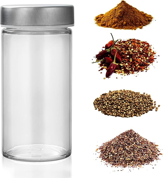 2 Pcs Glass Spice Jars/Bottles - 3oz Empty Round Spice Containers with Airtight Metal Caps with Shaker Lids (2, clear) - Image 6