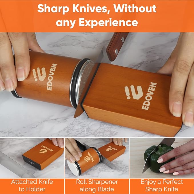 Knife Sharpener Tool – Rolling Knife Sharpener Kit with Diamond & Ceramic Discs, Magnetic 15° & 20° Angle Guide, Manual Kitchen Knife Sharpener for Steel Knives, Ideal Gift - Image 6