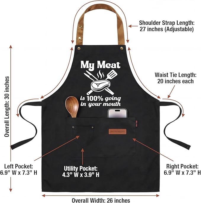 My Meat is 100% Going in Your Mouth Sign Apron with Pockets, Funny Cooking Baking Barbecue Apron Adjustable, Oilproof Ideal Kitchen Supplies, Gifts for Boyfriend Husband Wife