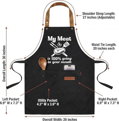 My Meat is 100% Going in Your Mouth Sign Apron with Pockets, Funny Cooking Baking Barbecue Apron Adjustable, Oilproof Ideal Kitchen Supplies, Gifts for Boyfriend Husband Wife