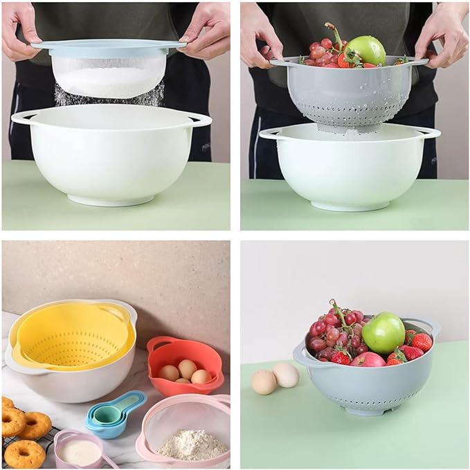 Plastic Mixing Bowls Set 8/10 PCS with Measuring Spoon, Colorful Serving Bowls for Kitchen, Ideal for Baking, Prepping, Nesting Bowls for Space Saving Storage (Pebble) - Image 2