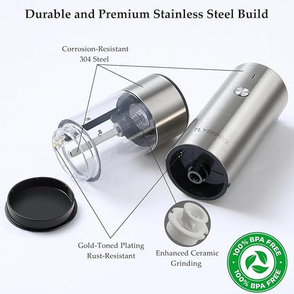 Electric Salt and Pepper Grinder Set, USB Rechargeable, Stainless Steel Automatic Salt and Pepper Mill Grinder with Adjustable Coarseness, Electric Salt Shakers, LED Light, Refillable (2 Packs) - Image 3
