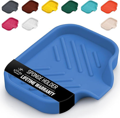 Zulay Kitchen Small Silicone Sponge Holder (4.9x3.3”) – Space-Saving Sink Organizer Tray for Sponge, Soap, Brush & More – Compact Non-Slip Dish for Kitchen & Bathroom (Provence Blue) by ZulayKitchen