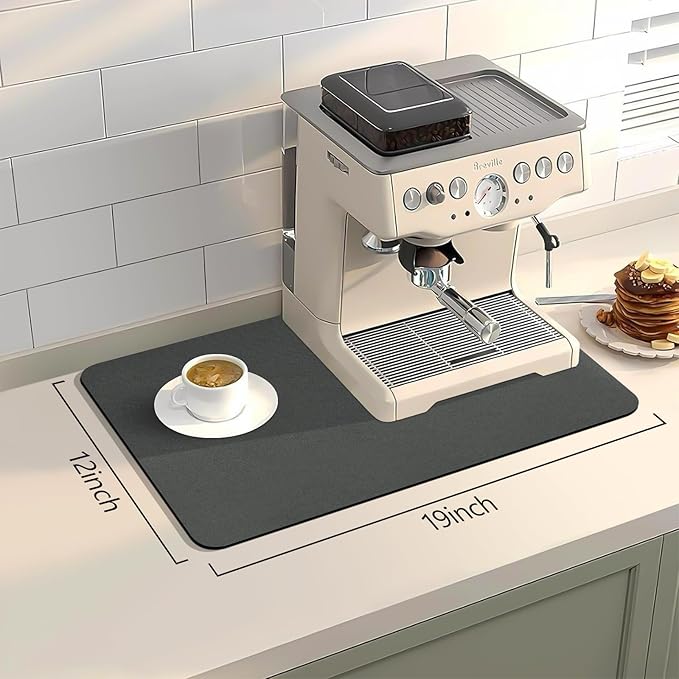 Bloss Coffee Mat, Dish Drying Mat for Multiple Usage, Coffee Bar/Maker Mat, Kitchen Counter Mats, Absorbent Hide Stain Rubber Backed Dish Drying Pad(12.2"x19.7", Dark Gray) - Image 2
