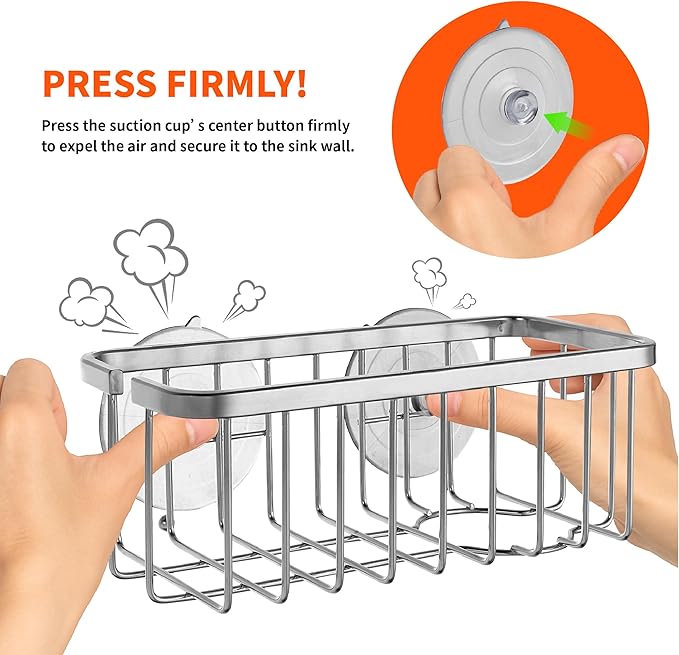 SunnyPoint NeverRust Deluxe Kitchen & Bathroom Sink Sponge Holder Organizer with Adhesive Mount - Additional Suction Cup Included – Sponge & Brush NOT Included – 7.4 x 3.3 x 2.75 Inch - Image 9