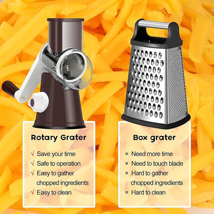 Ourokhome Rotary Cheese Grater Hand Crank, Kitchen Shredder Speed Mandolin Slicer Nut Grinder with Handle and Drum Blades for Cheese, Vegetable, Walnuts, Chocolate, Potato, Carrot,3 Blades, Coffee - Image 8