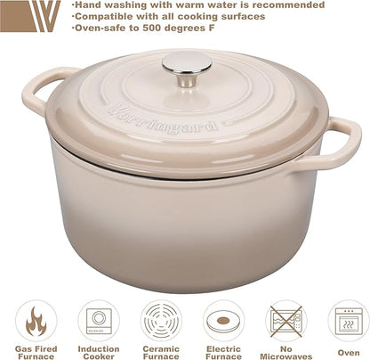 VORRINGARD Enameled Cast Iron Dutch Oven Pot with Lid, for Sourdough Bread Baking, Round Dutch Ovens, 6 Quart, Latte - Image 3