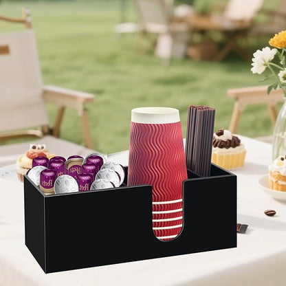 Coffee Bar Accessories and Organizer, Disposable Cup Holder for Countertop, Black Acrylic Storage and Organization for Cup Lid Stirrers Pod, Farmhouse Table Décor