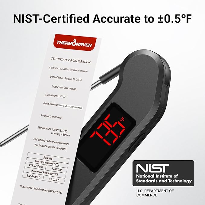 Professional Digital Meat Thermometer, 1 Sec Instant Read, ±0.5℉ Accuracy NIST&NSF Certified Food Thermometer, Auto-Rotate Bright LED Screen, Highly Waterproof Cooking Thermometer for Grill BBQ, Black - Image 3