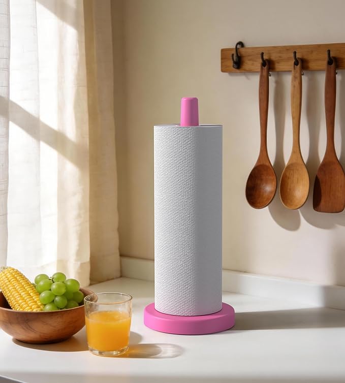 KitchLife Wooden Paper Towel Holder Countertop - Solid Freestanding Paper Towel Dispenser Stand with Anti-Skid Base (Hot Pink) - Image 6