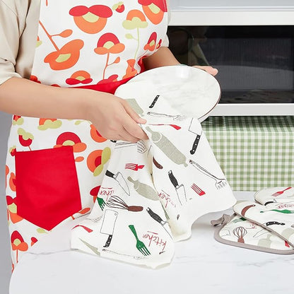 Oven Mitts and Potholders Dish Towles Set 100% Cotton for Perfect for Gifting, Baking, and Everyday Cooking Durable Heat Resistant for Kitchen and Machine Washable (3-Piece Fork and Knife) - Image 4