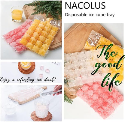 NACOLUS Disposable Ice Cube Trays for Freezer Ball Ice Cube Mold Ice Maker Bags with Silicone Funnel BPA-Free 100 PCS