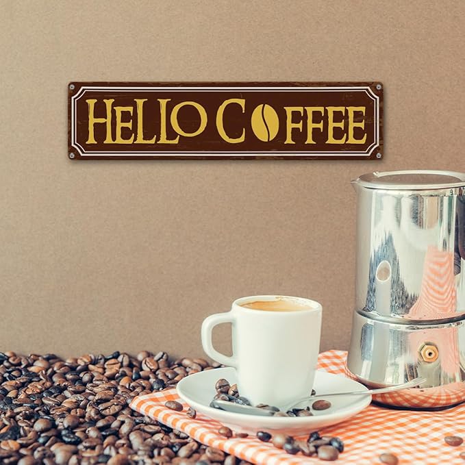 Hello Coffee Signs, Retro Metal Tin Sign, Home Kitchen Wall Decor, Farmhouse Decorations for Cafe, Coffee Station Decors, Decorative Metal Wall Signs 15.8x4 Inches - Image 6