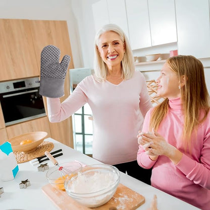 4 Pcs Oven Mitts and Pot Holders,High Heat 500°F Resistant Glove Potholder with Thick Cotton,Silicone Non-Slip Surface Long Kitchen Oven Glove for Cooking Baking Grilling(Grey) - Image 7