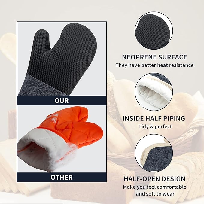 Oven Mitts and PotHolders Sets, 4 Pcs Kitchen Oven Glove High Heat Resistant 400°F Pot Holders for Kitchen, Non-Slip Neoprene Oven Mitts are Suitable for Cooking, Baking (Black) - Image 3