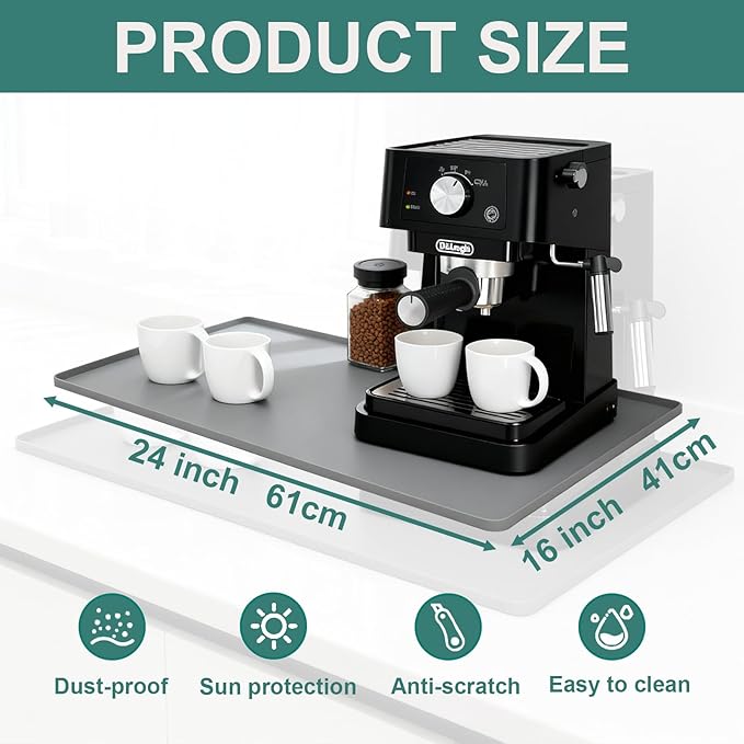 Silicone Coffee Mat, 24"X16" Heat-Resistant,Eco-friendly,Hygienic Drying Pad,Leak-Proof and Non-Slip,Removable Silicone Mat with Concave and Convex Design,（Gray 24X16） - Image 3