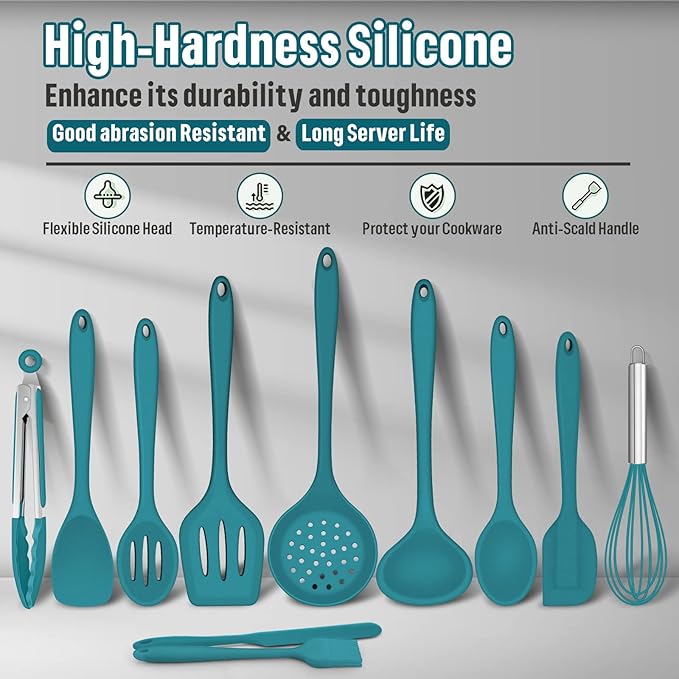 Silicone Kitchen Utensils Set, E-far 23 Pcs Blue Cooking Utensils Tools with Holder for Nonstick Cookware, Include Spatula/Spoon/Ladle/Tongs/Turner, Heat Resistant & Nontoxic, Dishwasher Safe - Image 5