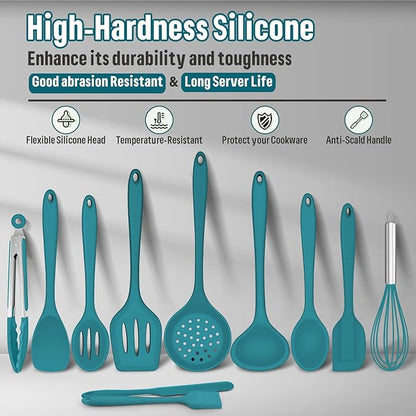 Silicone Kitchen Utensils Set, E-far 23 Pcs Blue Cooking Utensils Tools with Holder for Nonstick Cookware, Include Spatula/Spoon/Ladle/Tongs/Turner, Heat Resistant & Nontoxic, Dishwasher Safe - Image 5