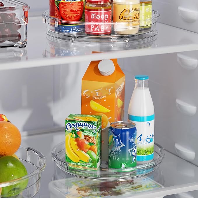 LAMU 2 Pack Clear Lazy Susan Turntable Organizer for Cabinet, 10.6'' 9.25'' Condiment Organizer for Refrigerator, Kitchen Pantry, Medicine Cabinet Organizer, Spices Rack Organization, Bathroom - Image 2