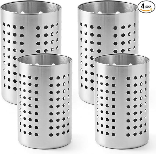 4PCS Stainless Steel Utensil Holder and Utensil Drying Holder, as a Kitchen Countertop Organizer and Silverware Drainer for Daily Home Use by Unknown