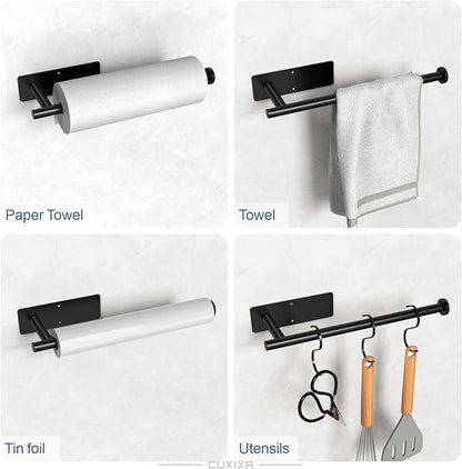 CUXIXA Paper Towel Holder Under Cabinet 2 Pack, Under Counter Paper Towel Holder Wall Mount with Self Adhesive and Screws for Kitchen, Bathroom, RV(Stainless Steel, Black) - Image 3