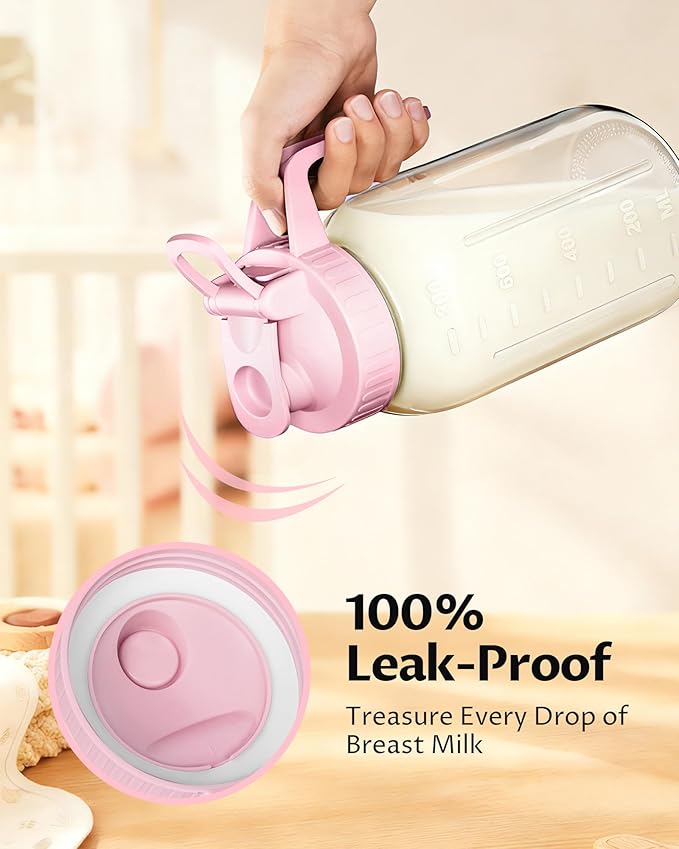 32oz Breast Milk Pitcher with Lid - Airtight Leakproof Glass Storage with Flip Cap & Pour Spout, Wide Mouth 1 Quart Breastmilk Storage Container Breastfeeding Essentials for Breastmilk, Formula, Milk - Image 3