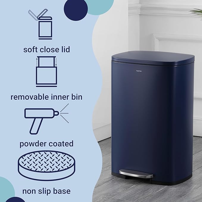 happimess HPM1006J Connor Rectangular 13-Gallon Trash Can with Soft-Close Lid and Free Mini Trash Can, Fingerprint Resistant, Modern, Minimalistic for Home, Kitchen, Office, Bathroom, Denim Blue - Image 3