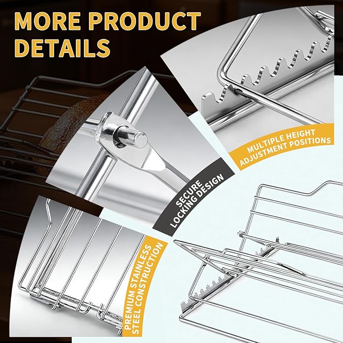 Roasting Rack for 9x13 Inch Pan, Adjustable Turkey Rack for Roasting Pan V-Shaped, Made of Stainless Steel, Keeps Food Elevated and Improves Airflow, Easy to Clean, Ideal for Turkey and Chicken