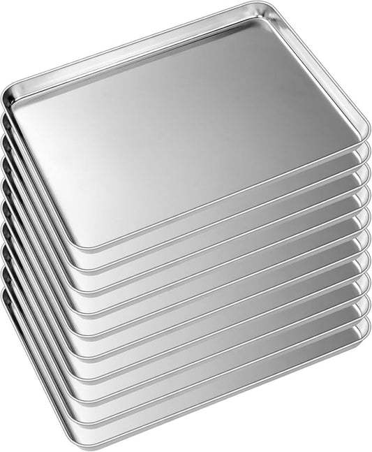 Baking Sheet Tray Set of 10, EWFEN Stainless Steel Baking Pan Cookie Pan Sheet, Size 16 x 12 x 1 inch, Warp Resistant & Heavy Duty & Rust Free by EWFEN