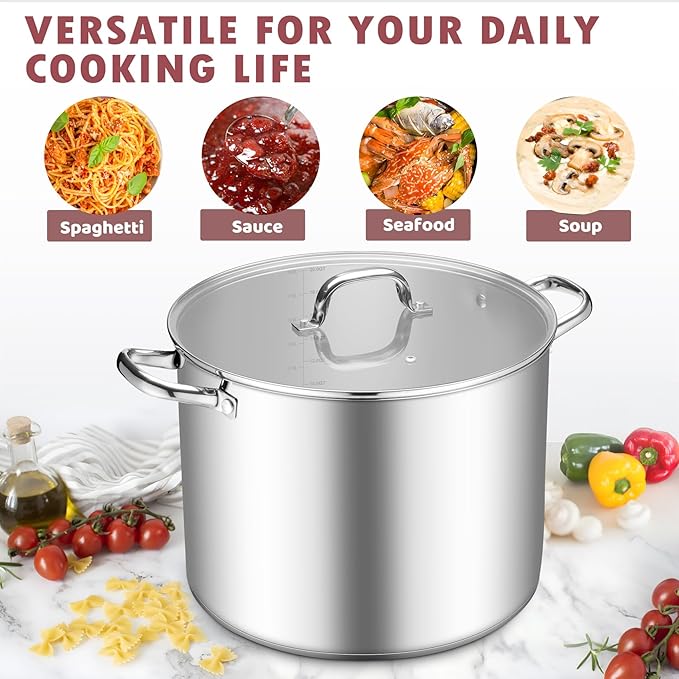TeamFar 20QT Stock Pot, Stainless Steel Stockpot Large Induction Cooking Pot with Lid & Tri-ply Bottom, for Soup Seafood Cooking, Sauce Canning, Non Toxic & Heavy Duty, Various Stovetops Suitable - Image 7