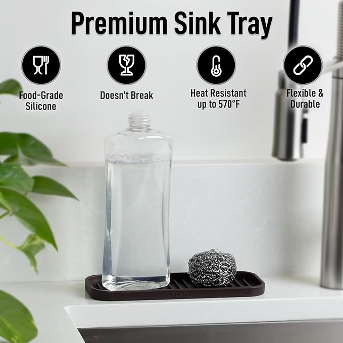 Zulay Kitchen (9x3.5 Silicone Sponge Holder for Kitchen Sink - Flexible Multipurpose Soap Tray Sponge Holder - Sink Organizer Tray for, Bathroom, Makeup, Trinkets & More (Chocolate) - Image 2