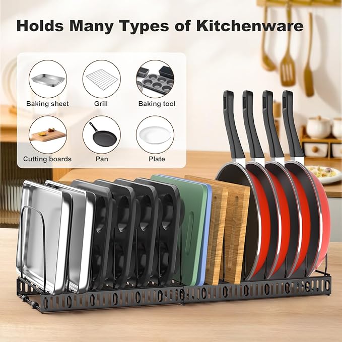 Housolution 2 Pack Baking and Cookie Sheet Organizer, 12"-23" Expandable Cutting Board Rack with 14 Adjustable Dividers, Bakeware Tray Muffin Pan Storage Organizer for Cabinet, Black - Image 2