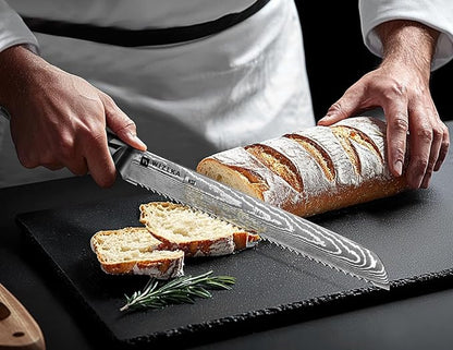 WIZEKA 10 inch Damascus Serrated Bread Knife for Homemade Bread: Razor Sharp VG10 Damascus Steel Multifunction Serrated Knife for Slicing Homemade Bread, Bagels, Cake - Image 6