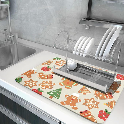 Christmas Dish Drying Mat for Kitchen Counter 18x24 Cute Gingerbread Themed Winter Xmas Holiday Absorbent Reversible Microfiber Drying Mats Kitchen Countertop Protector Dishes Drainer Rack Pad - Image 5