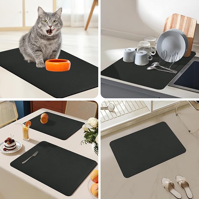 Bloss Coffee Mat 24"x16", Dish Drying Mat for Multiple Usage, Mat for Coffee Bar, Kitchen Counter Mat, Absorbent Hide Stain Rubber Backed Dish Drying Pad - Black - Image 6