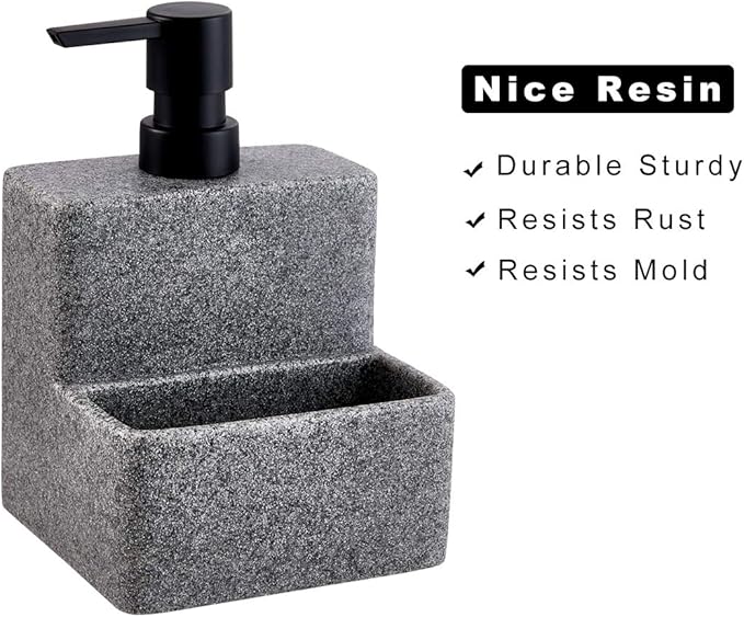 zccz Soap Dispenser with Sponge Holder, Liquid Hand and Dish Soap Dispenser Pump Bottle and Sponge Holder 2 in 1 for Kitchen Sink Bathroom Counter Storage and Organization Black Marble Look - Image 5