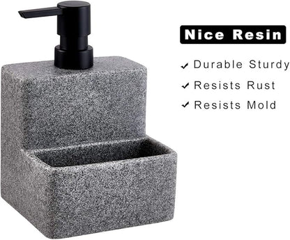 zccz Soap Dispenser with Sponge Holder, Liquid Hand and Dish Soap Dispenser Pump Bottle and Sponge Holder 2 in 1 for Kitchen Sink Bathroom Counter Storage and Organization Black Marble Look - Image 5