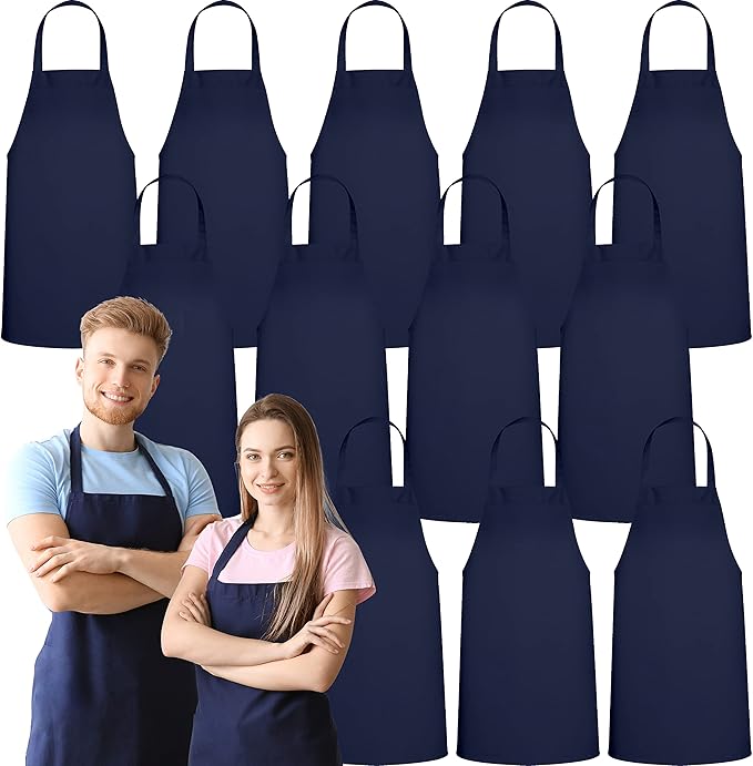 GREEN LIFESTYLE 12 Pack Professional Chef Apron – Grilling Aprons for Men, Waterproof Cooking Apron for BBQ, Work or Restaurant Use, Kitchen Aprons for Women – Navy, No Pockets by GreenLifeStyle
