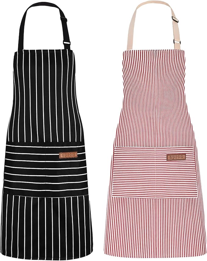 2Pack Adjustable Kitchen Apron for Women Men with 2 Pockets，Cotton-Polyester Blend Bib Aprons for Cooking,Baking by ZAIORD
