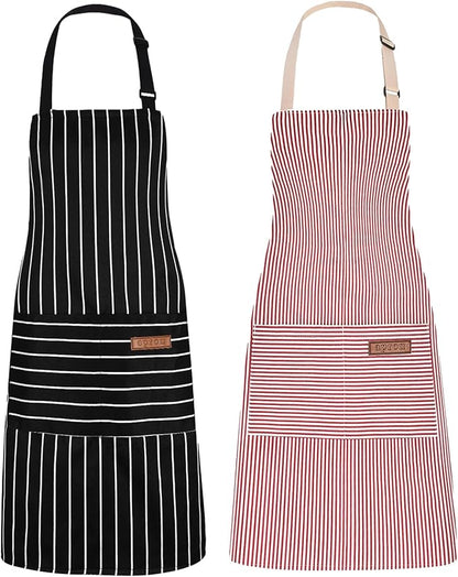 2Pack Adjustable Kitchen Apron for Women Men with 2 Pockets，Cotton-Polyester Blend Bib Aprons for Cooking,Baking by ZAIORD