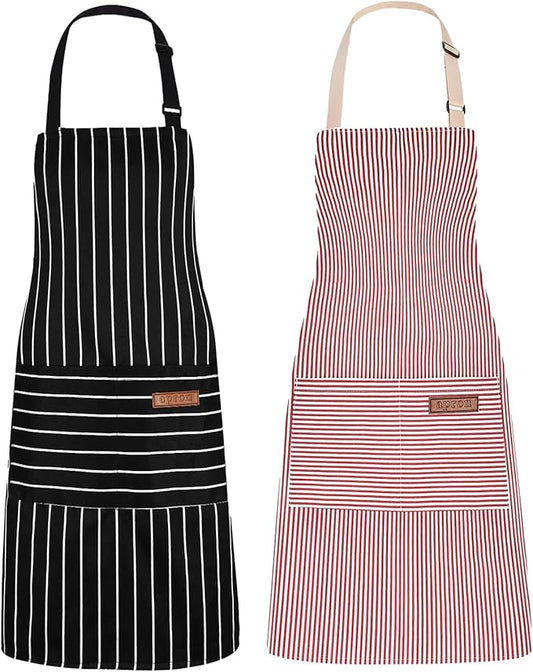 2Pack Adjustable Kitchen Apron for Women Men with 2 Pockets，Cotton-Polyester Blend Bib Aprons for Cooking,Baking by ZAIORD