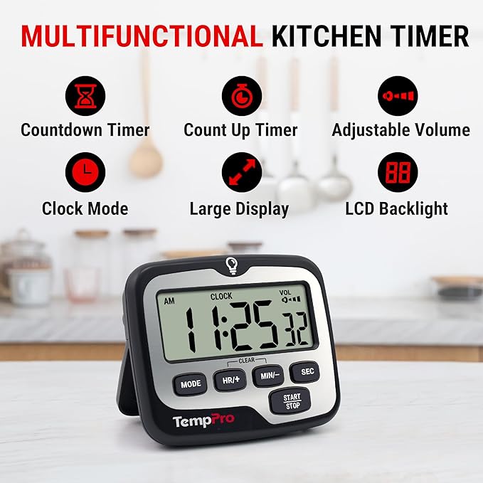 TempPro TM01 Kitchen Timers for Cooking with Count Up Countdown Timer, Digital Timer for Kids Students with Touch Backlight, Study Timers for Classroom Teacher Supplies(Previously ThermoPro) - Image 2