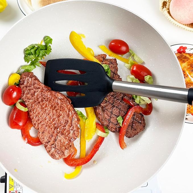 KLAQQED 3Pcs Silicone Spatula Set Heat Resistant Spatulas for Nonstick Cookware Fish Turner Plastic Spatulas Rubber Wok Spatula, Long Large Spatula Silicone Cooking Use Kitchen Utensils Set - Image 4