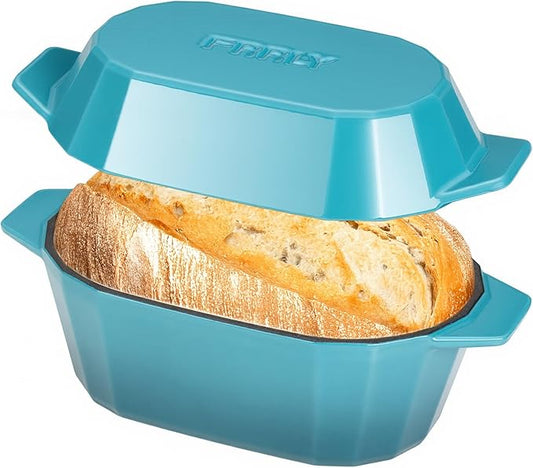 Enameled Cast Iron Dutch Oven for Bread Baking – 3QT Oval Round Heavy Duty Bread Pan with Lid, Non-Stick Ceramic Coating,Loaf Cast Iron Bread Oven for Sourdough, Baking, Roasting, Braising, Stovetop & Oven Safe