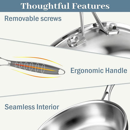 Stainless Steel Cookware Set - 10.26-Inch 3-Ply Heavy Duty Kitchen Set, Detachable Handle, Induction Compatible, Oven and Dishwasher Safe for All Cooktops - Image 4